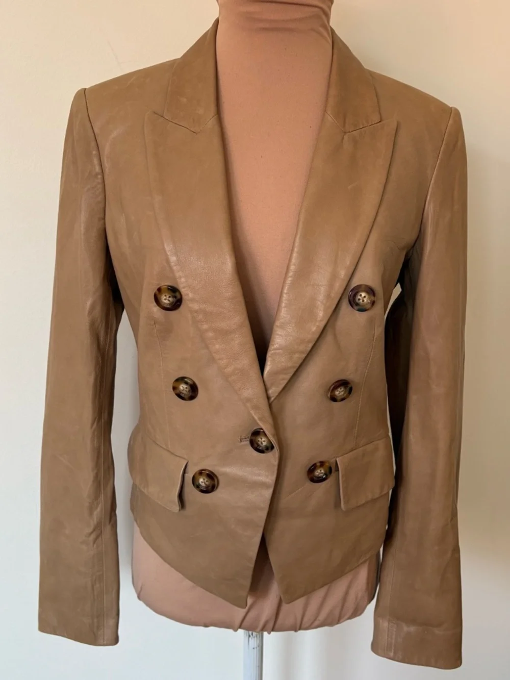 Veronica Beard Brown Cooke Dickey Lambskin Leather Double Breasted Jacket Size 2